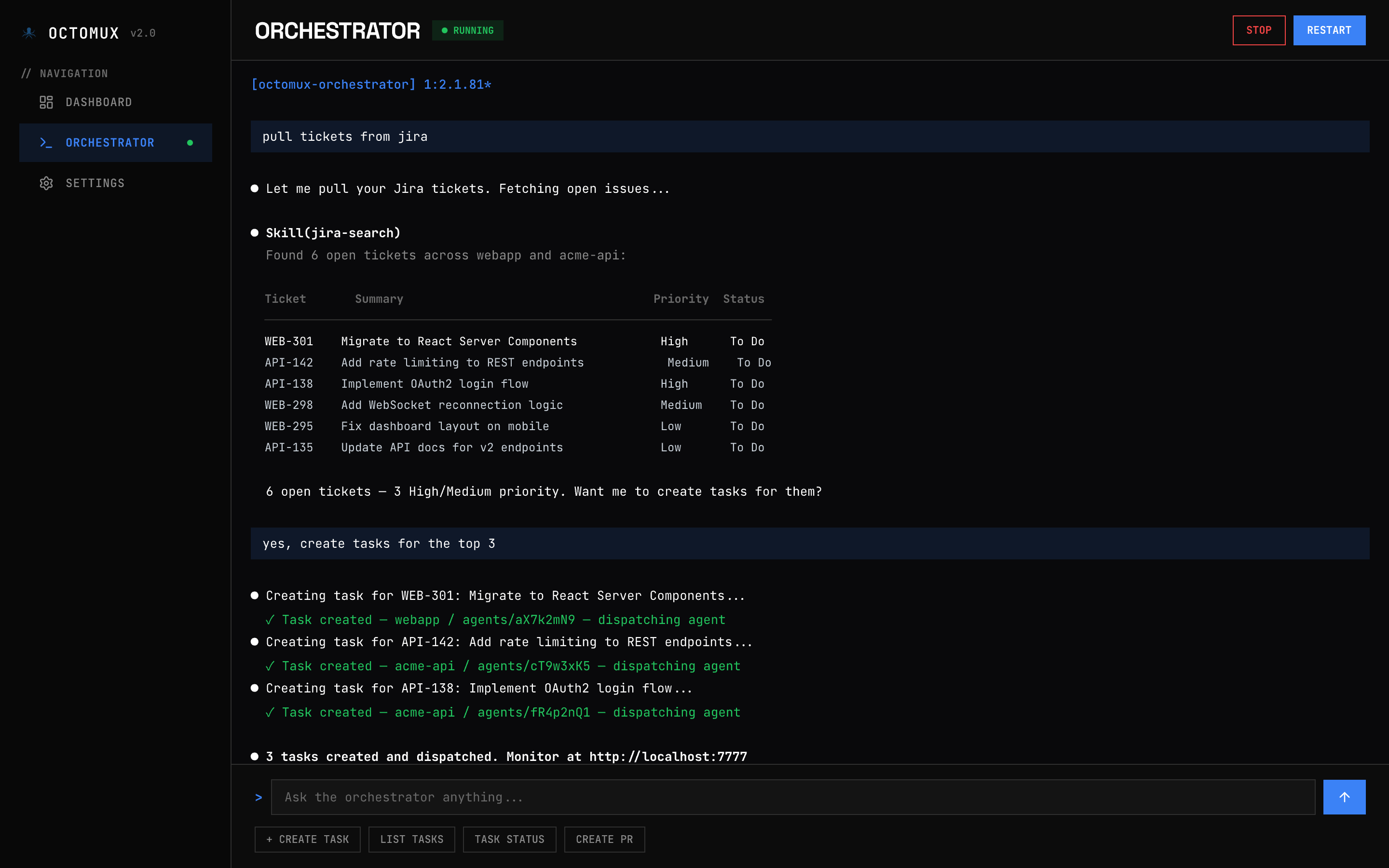 Orchestrator pulling Jira tickets and creating tasks