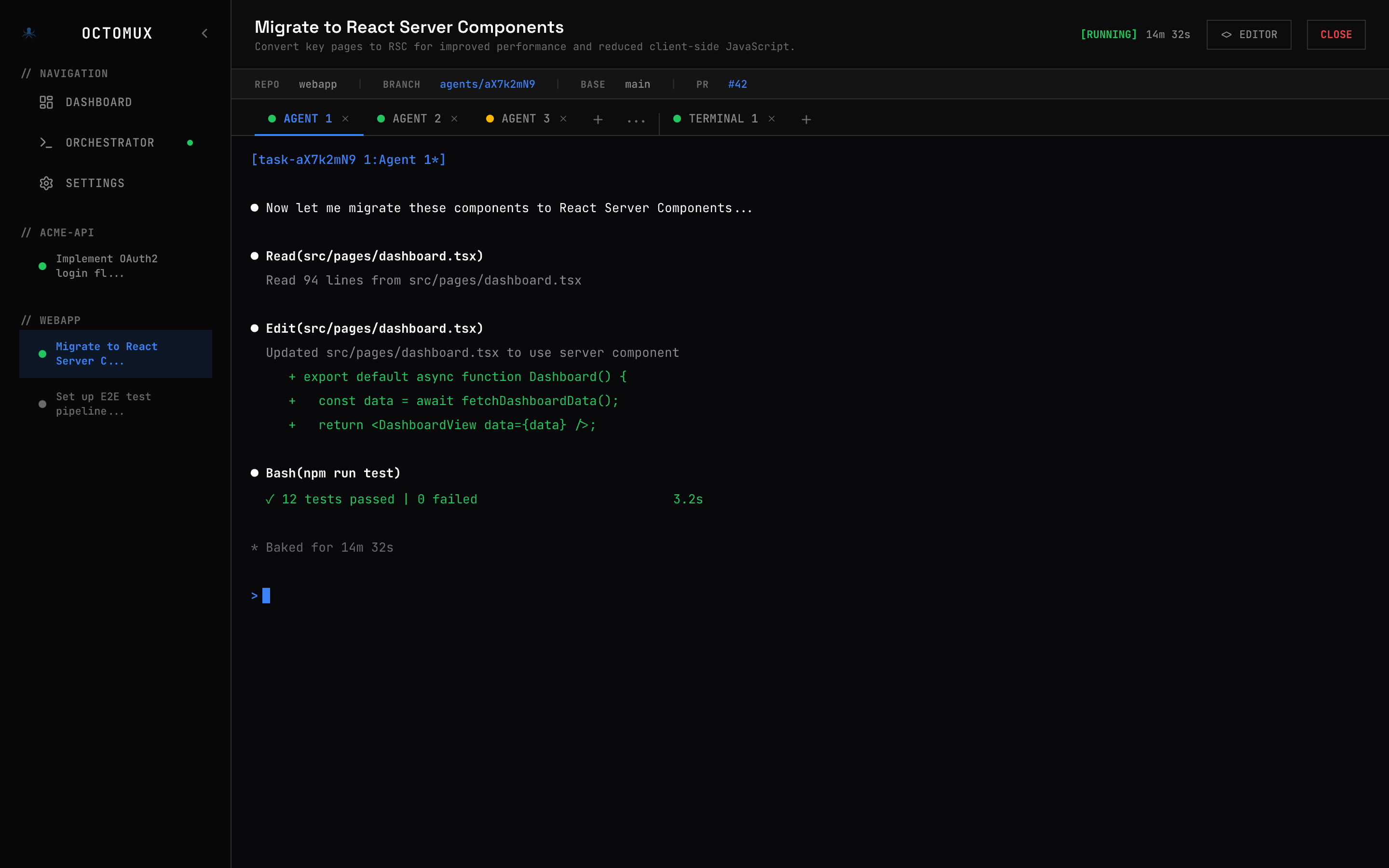 Live terminal streaming with xterm.js rendering